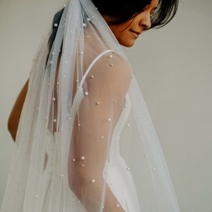 72” Floor Length White Pearl Veil